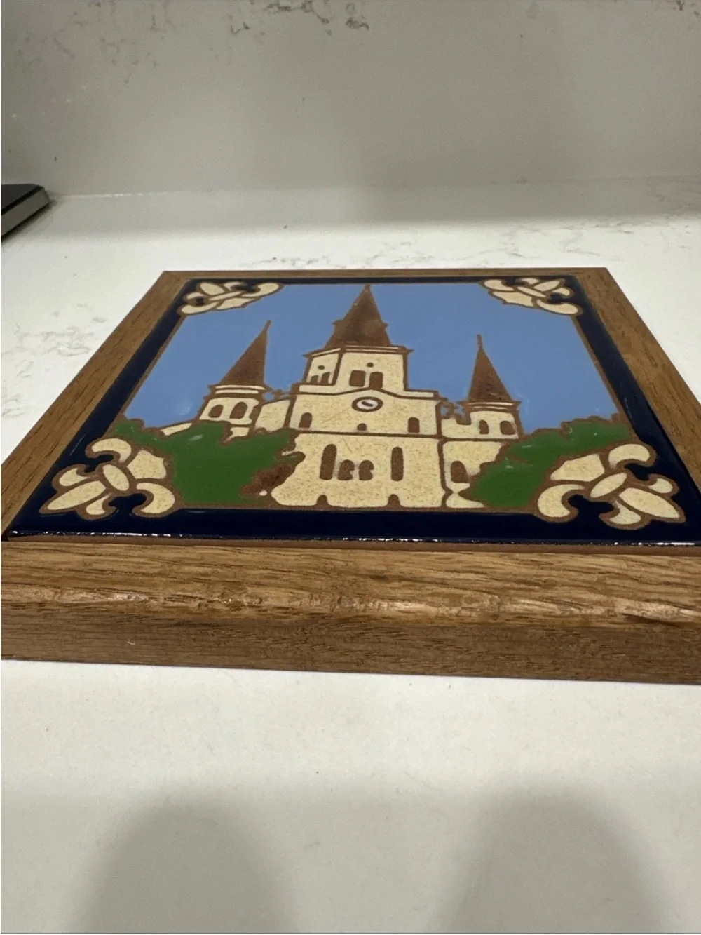 Decorative Framed Ceramic Tile St. Louis Cathedral New Orleans About 7.25”x7.25